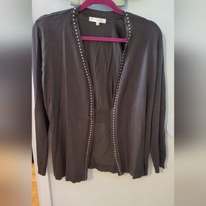 Olive Green Studded Open-Front Sweater